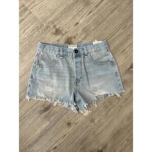 Free People Distressed Button Fly Denim Shorts Size 27 Cutoff Raw Hem